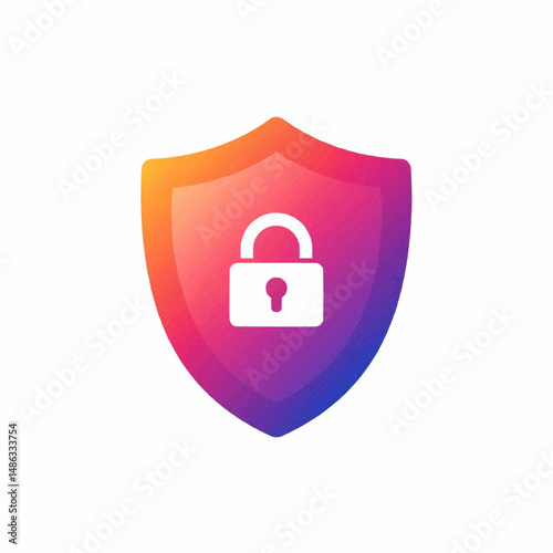  icon representing security and protection, featuring a padlock in the center. The gradient color adds a modern touch to the design.