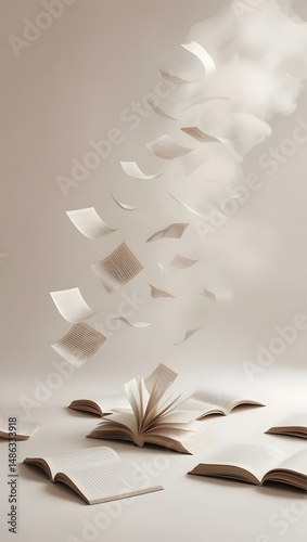 A soft, dreamy haze of scattered pages, each one dissolving into a mist of ink and words, representing the love for reading.9