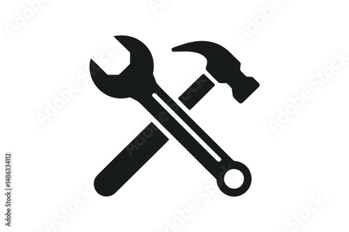 Wrench and hammer crossed repair tools icon vector