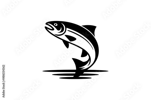 Jumping salmon fish illustration black and white