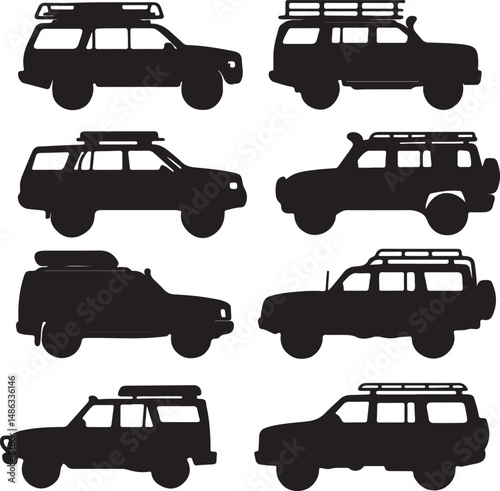 Silhouette SUVs with Roof Racks: Off-Road Vehicle Collection