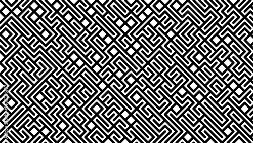 Black and white geometric pattern with interlocking zigzag and diamond shapes, creating a dimensional, maze-like design — minimalist and modern, ideal for backgrounds, textures, or abstract visuals