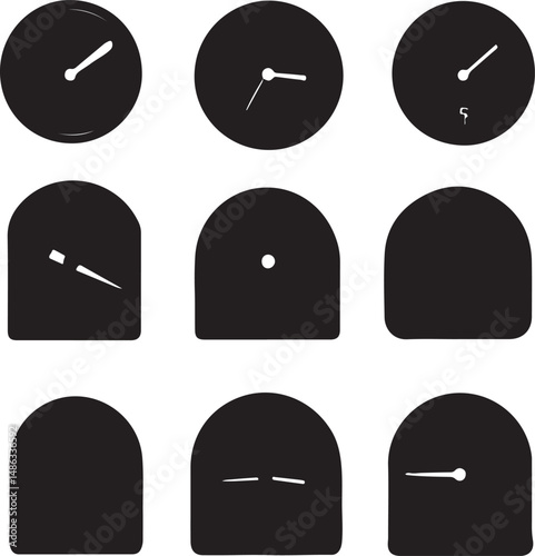Black Minimalist Clocks and Gauges Set: Time and Measurement