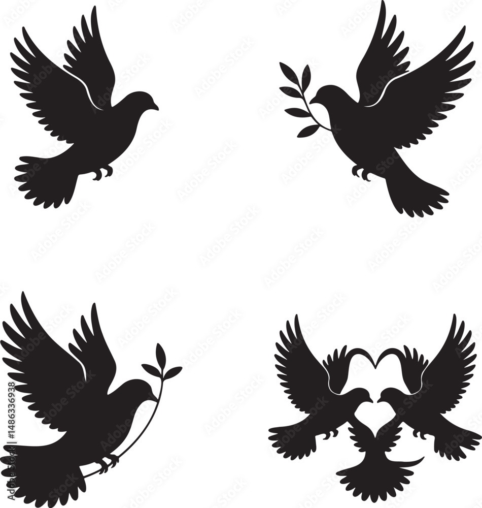 Dove silhouette set vector illustration isolated On Transparent Background Dove silhouette set vector illustration isolated On Transparent Background