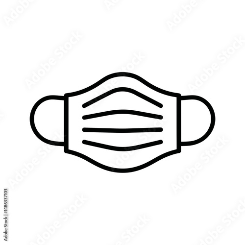 A simple, black line drawing displays a protective face mask