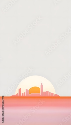 A vibrant sunrise cresting over an abstract skyline, symbolizing new opportunities and fresh beginnings.12