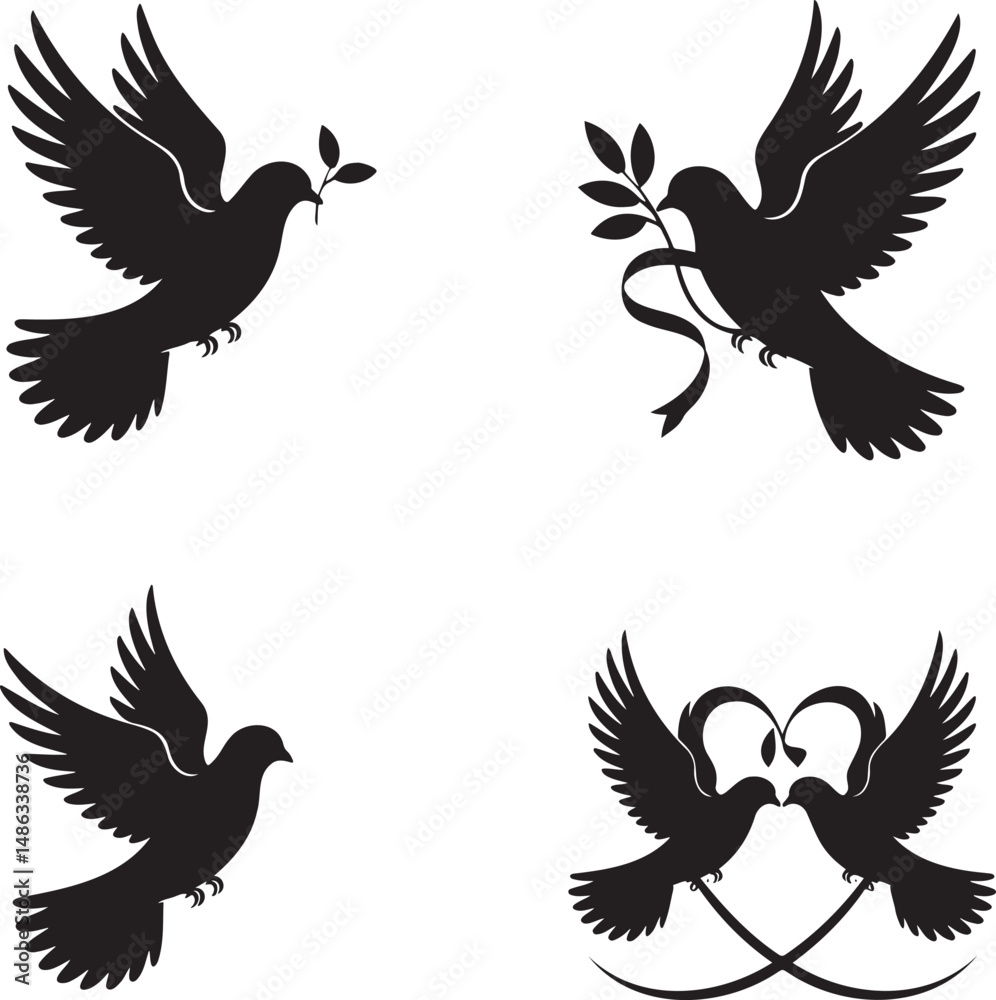 Fototapeta premium Dove silhouette set vector illustration isolated On Transparent Background