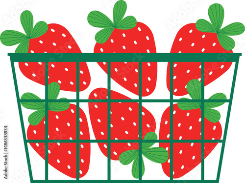 Strawberries in a container. Isolated vector illustration in flat style.
