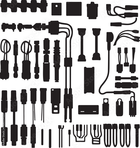 Black Silhouette Electrical Connectors and Wiring Harness Components