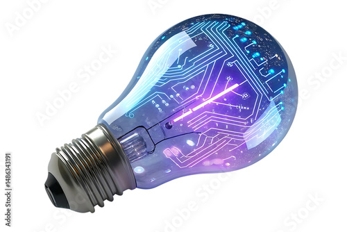 Conceptual Light Bulb with Integrated Circuit Board Design Representing Innovation in Technology on a Black Background.