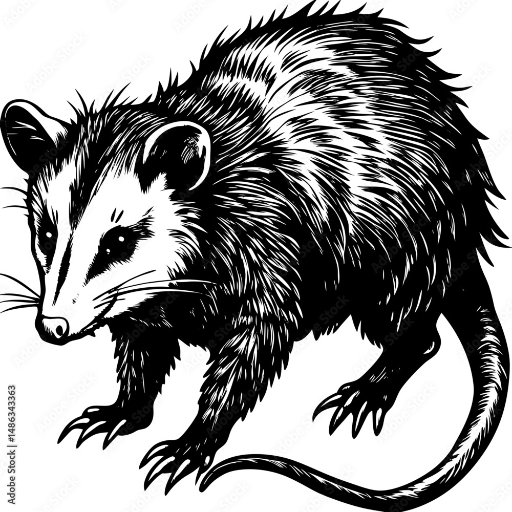 Obraz premium wild opossum on a white background