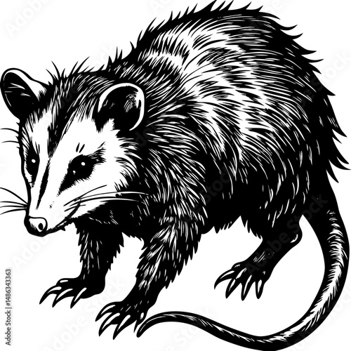 wild opossum on a white background