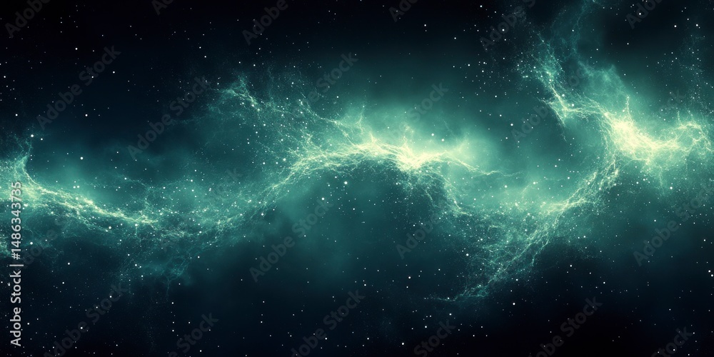 Fototapeta premium Swirling nebula in space, teal, white, and dark