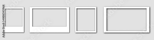 Realistic polaroid photo template. Empty photo frame mock up with shadow. Vintage card. Vector illustration on transparent background