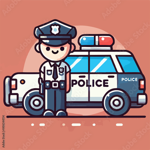 vector image of handsome police with police car