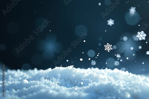 snow covered field snowflakes falling