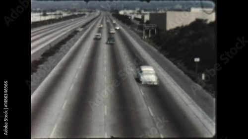 Hollywood Freeway 1962 - Traffic passes on the Hollywood Freeway, US Route 101, in Los Angeles, California in 1962.