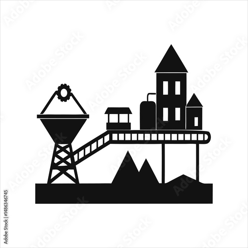 Industrial Mining Processing Equipment Silhouette Vector Clipart
