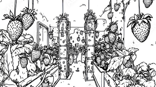 Wallpaper Mural Strawberry Garden Greenhouse Drawing Torontodigital.ca