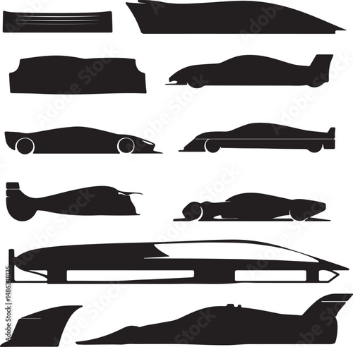 Black Car Silhouettes: Modern Sports Cars and Aerodynamic Designs