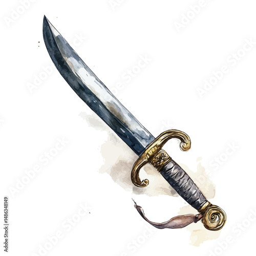 Napoleonic Saber, watercolor vector, high quality, isolated on a white background.