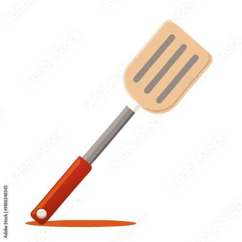 a spatula or turner with a beige plastic head featuring three slits.