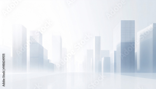 Minimal business skyline background, modern skyscrapers with clean lines, soft haze