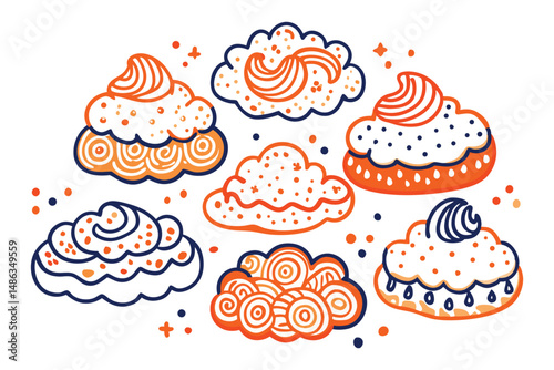 Sugar cookies shaped like clouds with colorful frosting and sprinkles