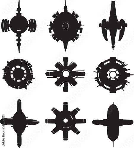 Silhouette Spaceship Designs: Futuristic Starship Silhouettes, Black & White