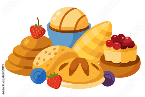 french pastries vector clean illustration