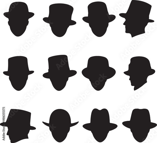 Silhouettes of Various Stylish Hats: Fedora, Bowler, and More