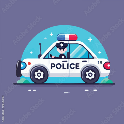 vector image of handsome police with police car