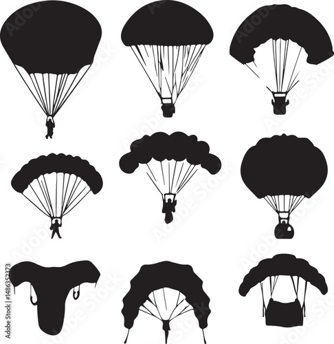 Black Parachute Silhouettes: Skydiving, Paragliding, and Air Sports