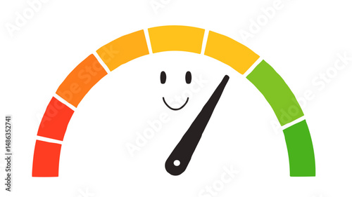 Smiley face gauge with green, yellow, and red indicators for measures  
