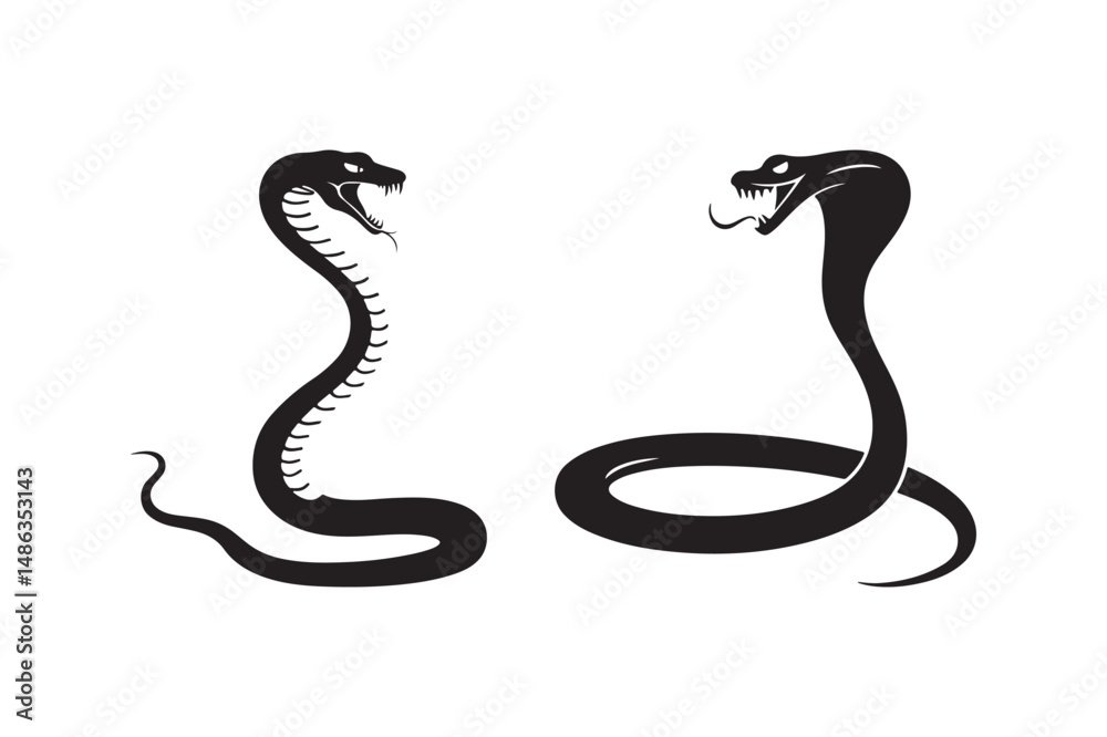 Fototapeta premium Cobra Snake Silhouette Vector Black Venomous Reptile SVG for Tattoo, Logo, Design