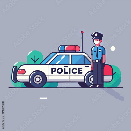 vector image of handsome police with police car