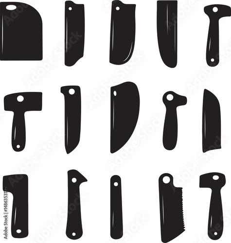 Black Silhouette Butcher Knives and Cleavers Collection, Vector Art