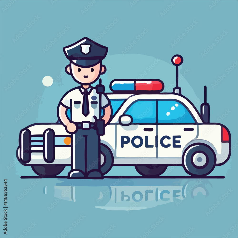 Obraz premium vector image of handsome police with police car