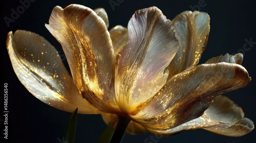 Tulip made of gold petals shining under mystical light