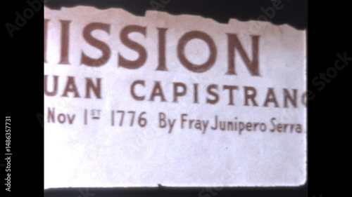 Mission Entrance 1960 - Viewing the entrance to the Mission San Juan Capistrano, one of twenty one Spanish missions founded by the Franciscan order in Alta California, in 1960.