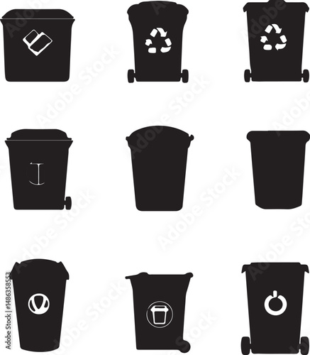 Black Silhouette Trash Cans Collection: Recycling, Waste, and Disposal