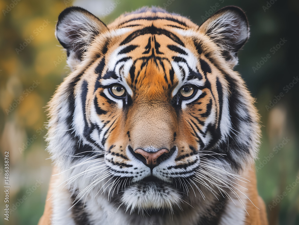 Fototapeta premium Tiger Close-Up in Natural Habitat, Intense Tiger Portrait View