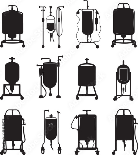 Silhouette Collection: Medical IV Drip Bags and Stands, Vector Art