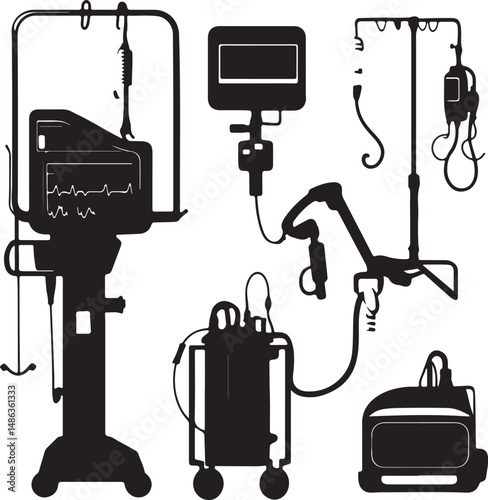 Medical Equipment Silhouettes: Hospital Devices & Healthcare Tools