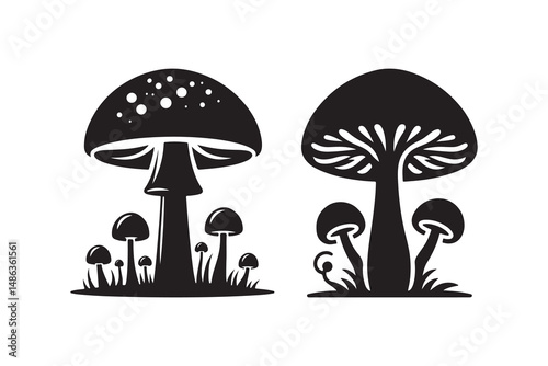  Mushroom Icon Silhouette, isolated on a white background
