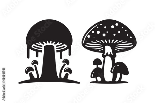  Mushroom Icon Silhouette, isolated on a white background