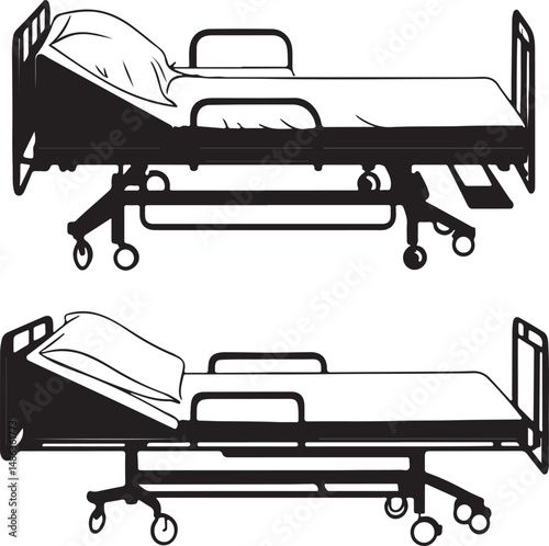 Hospital Bed Silhouette: Adjustable Medical Equipment Illustration