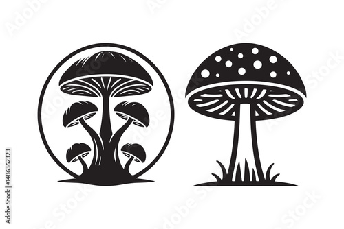 Mushroom Icon Silhouette, isolated on a white background