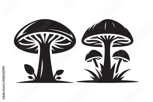  Mushroom Icon Silhouette, isolated on a white background