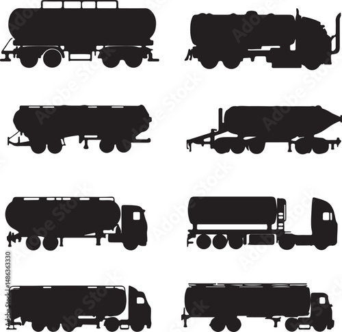 Tanker Trucks Silhouettes: Transportation, Industrial, Logistics Icons